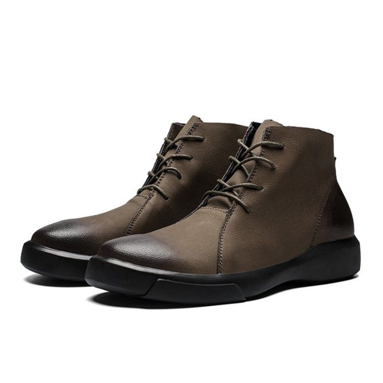 Botas Masculinas De Patchwork Pu Na Frente Com Cadarço Na Frente