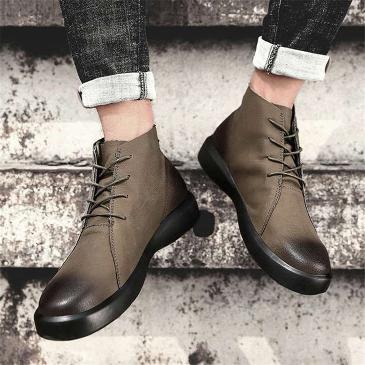 Botas Masculinas De Patchwork Pu Na Frente Com Cadarço Na Frente