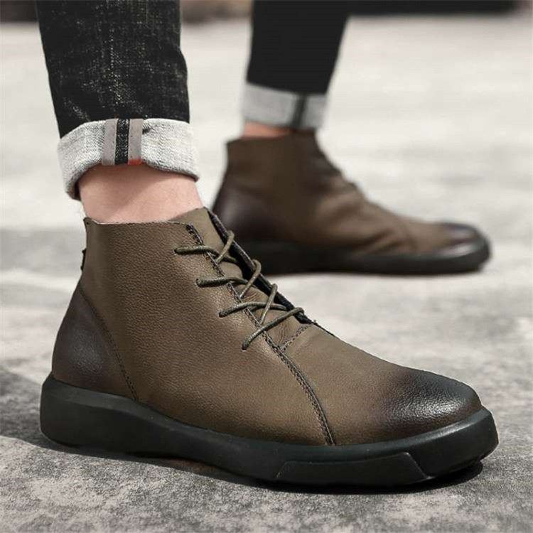 Botas Masculinas De Patchwork Pu Na Frente Com Cadarço Na Frente