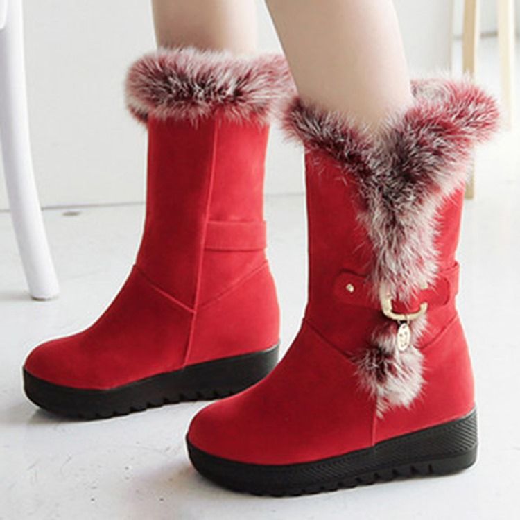 Botas De Neve Com Biqueira Redonda E Peludo Feminino