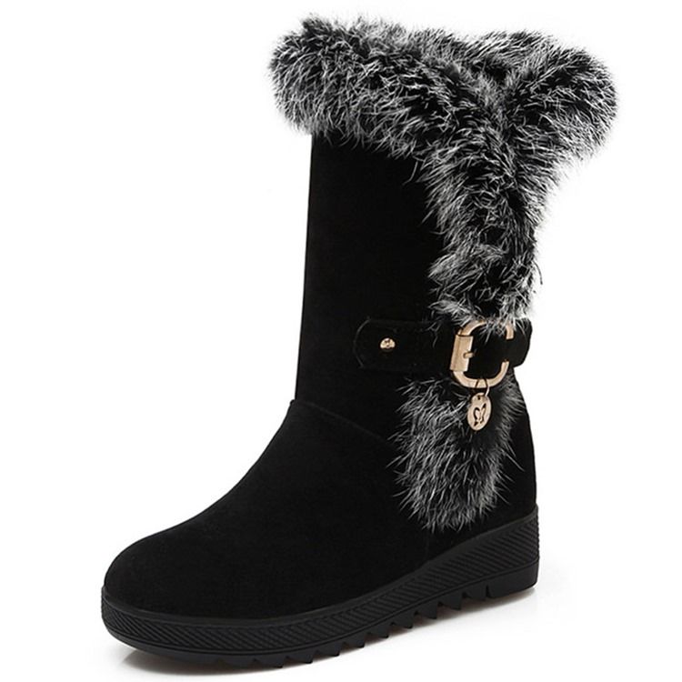 Botas De Neve Com Biqueira Redonda E Peludo Feminino