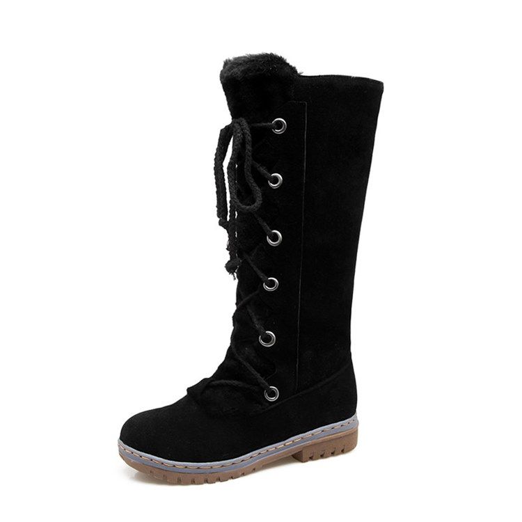 Botas De Neve Femininas Com Biqueira Redonda Simples Com Atacadores