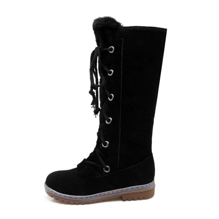 Botas De Neve Femininas Com Biqueira Redonda Simples Com Atacadores