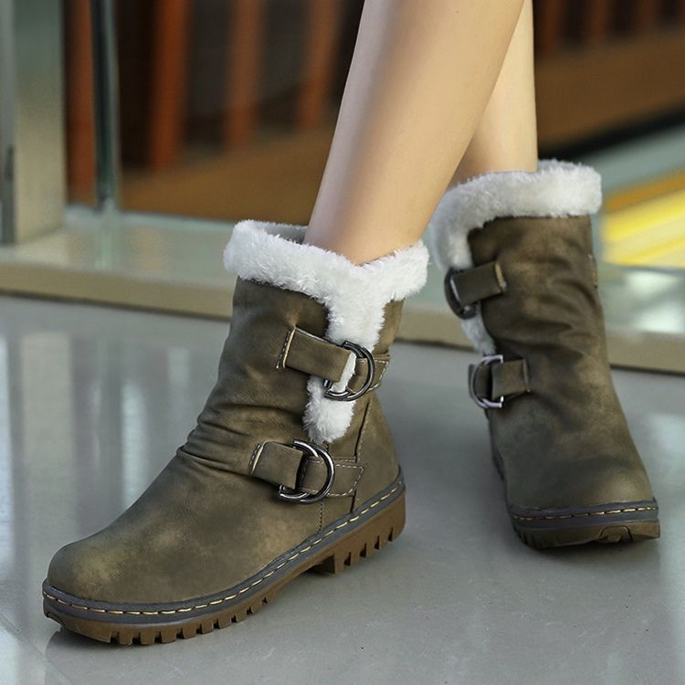 Botas De Neve Femininas Com Ferrolho Redondo