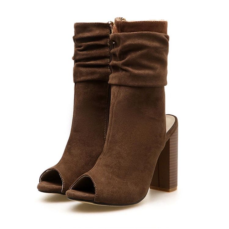 Botas Peep Toe Hollow Com Zíper Lateral Feminino