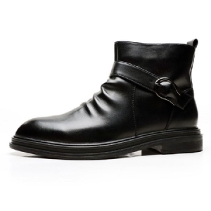 Botas De Pu Com Zíper Lateral Liso Redondo Masculino Com Zíper