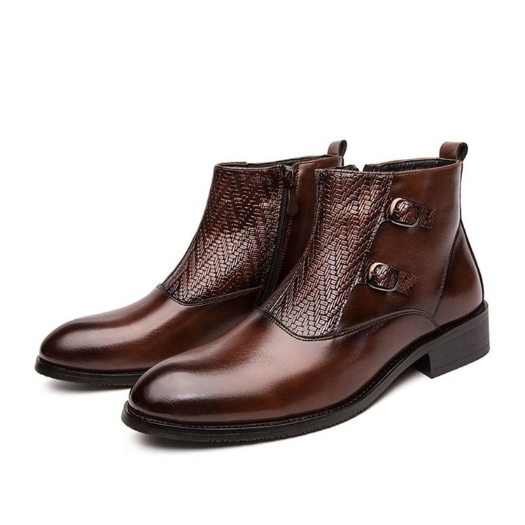 Botas De Pu Com Zíper Lateral Pontiagudo Masculino