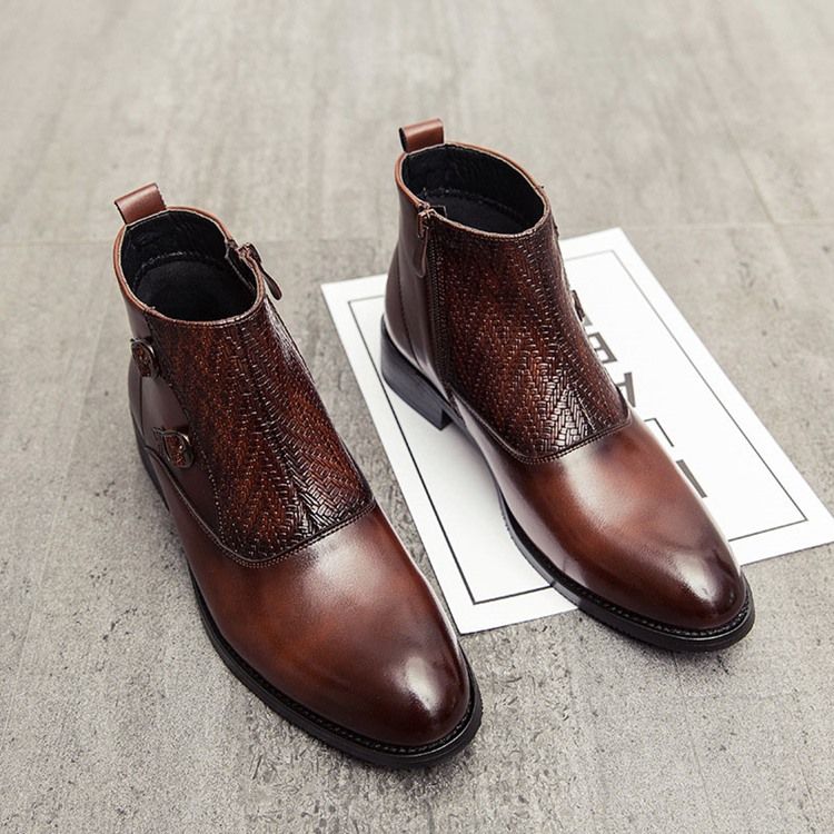 Botas De Pu Com Zíper Lateral Pontiagudo Masculino