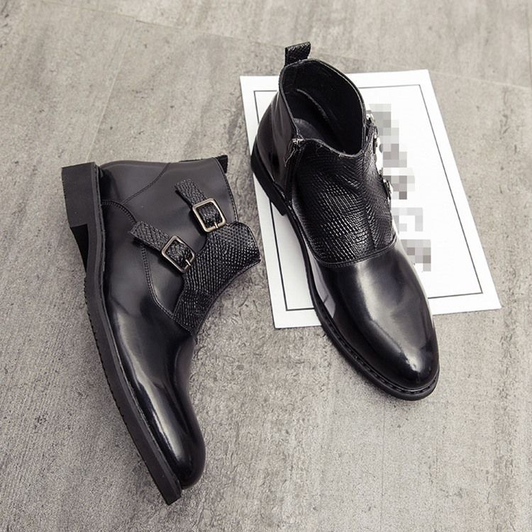 Botas De Pu Com Zíper Lateral Pontiagudo Masculino