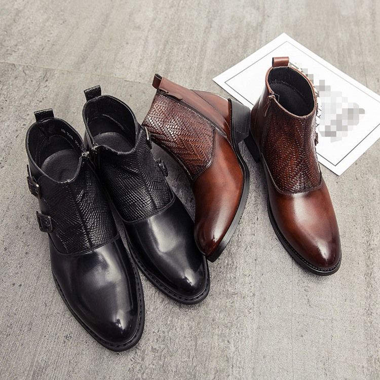 Botas De Pu Com Zíper Lateral Pontiagudo Masculino