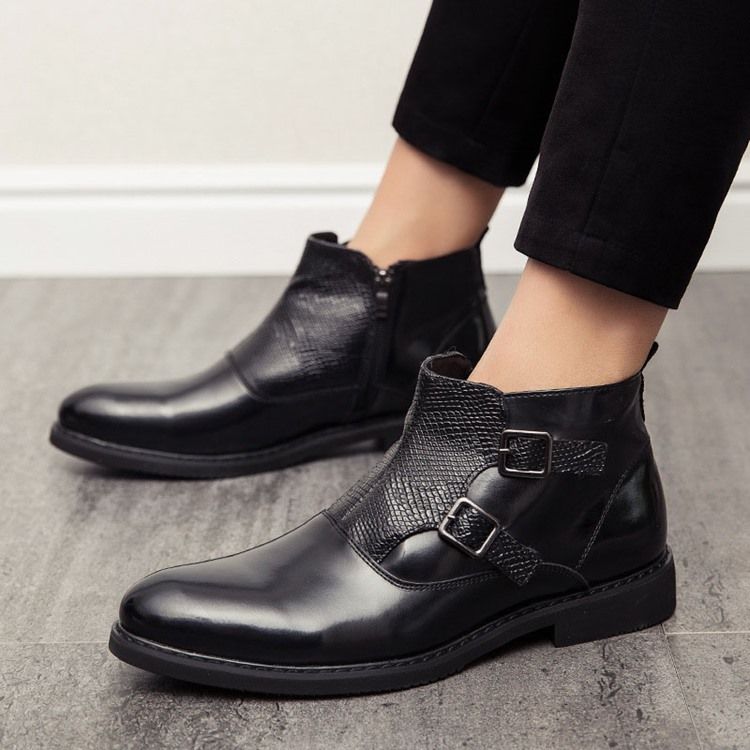 Botas De Pu Com Zíper Lateral Pontiagudo Masculino