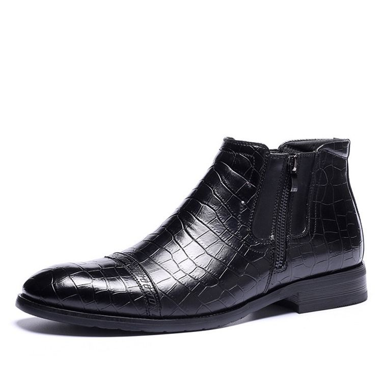 Botas De Pu Lisa Com Zíper Lateral Masculino Com Zíper Pontudo