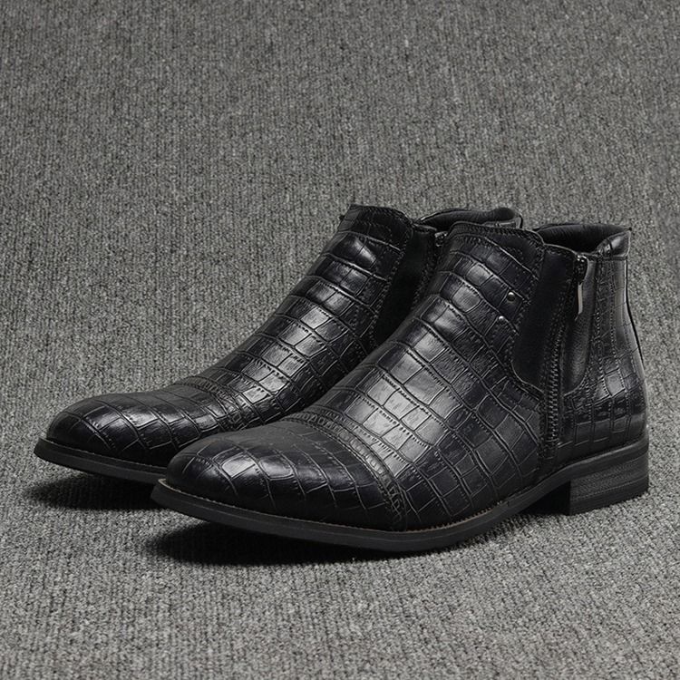 Botas De Pu Lisa Com Zíper Lateral Masculino Com Zíper Pontudo