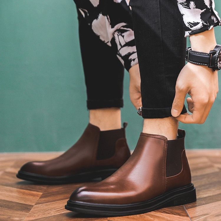 Botas De Pu Masculino Com Dedo Do Pé Pontudo Patchwork