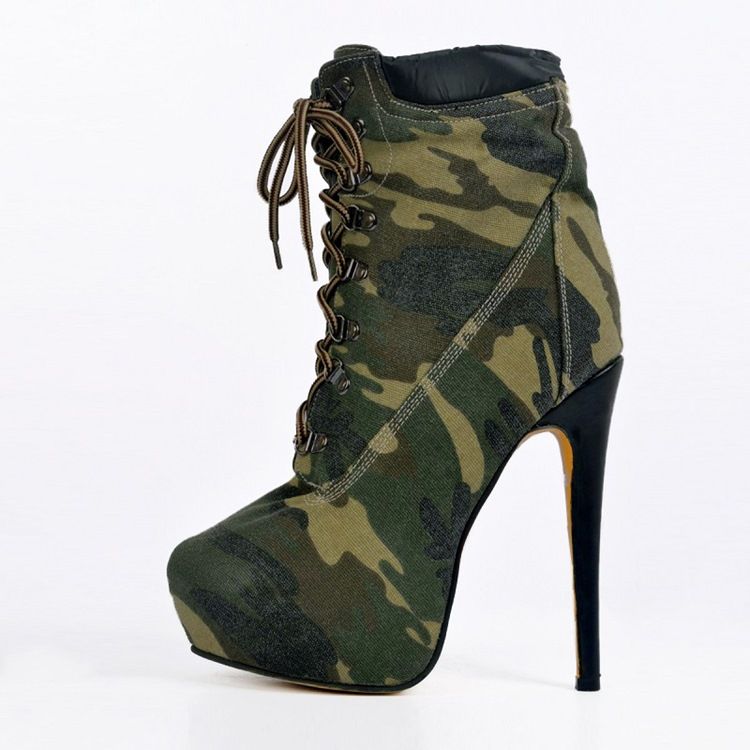 Botas De Salto Alto Camuflagem Feminina