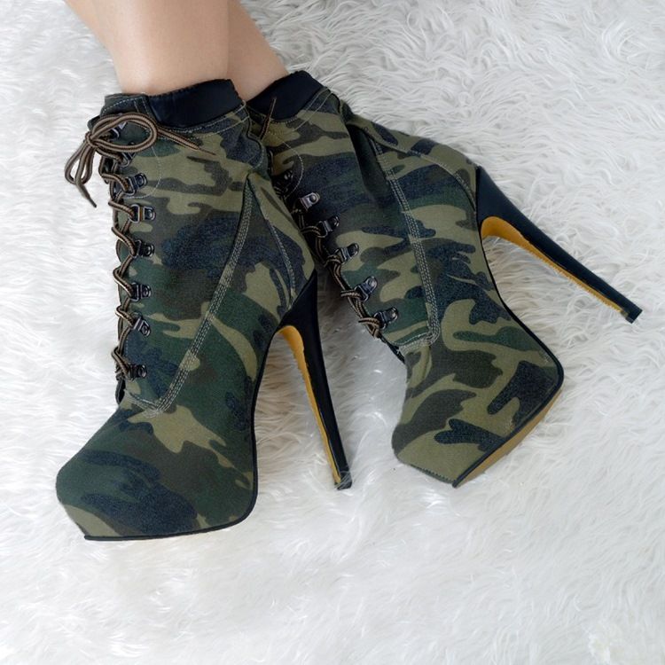 Botas De Salto Alto Camuflagem Feminina