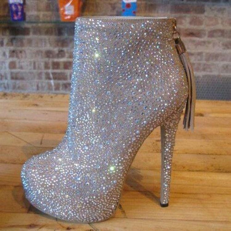 Botas De Salto Alto Com Plataforma De Strass Feminino