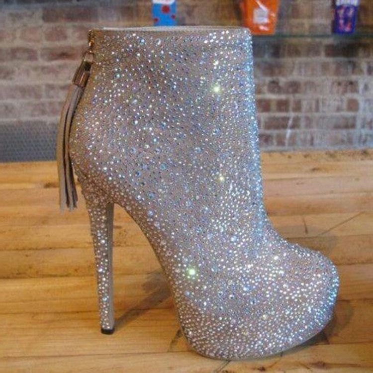 Botas De Salto Alto Com Plataforma De Strass Feminino