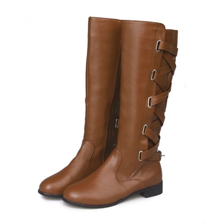 Botas De Salto Liso Feminino Com Biqueira Redonda