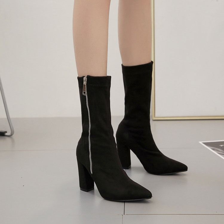 Botas De Tornozelo Com Zíper De Salto Baixo Liso Feminino