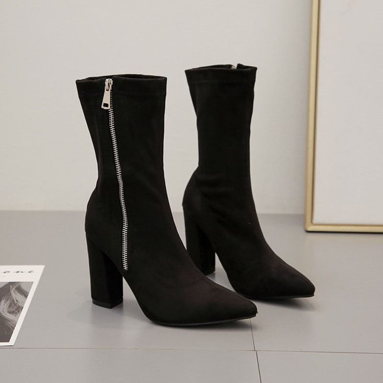 Botas De Tornozelo Com Zíper De Salto Baixo Liso Feminino