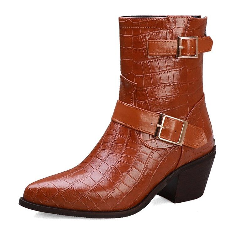 Botas De Tornozelo Femininas Com Bico Fino Liso Nas Costas