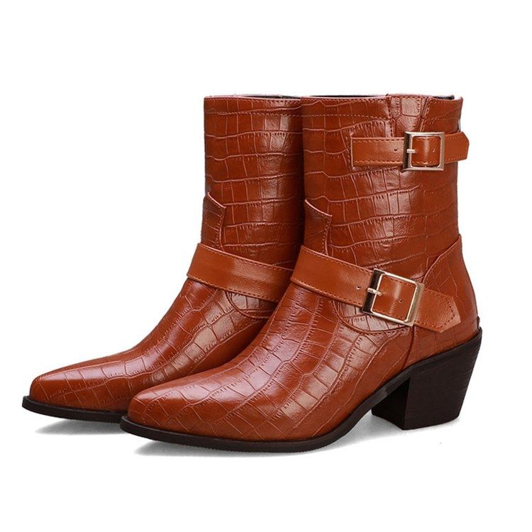 Botas De Tornozelo Femininas Com Bico Fino Liso Nas Costas