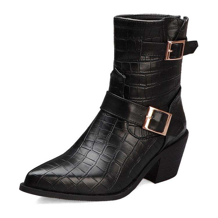 Botas De Tornozelo Femininas Com Bico Fino Liso Nas Costas