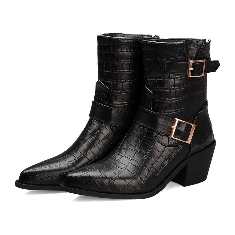 Botas De Tornozelo Femininas Com Bico Fino Liso Nas Costas