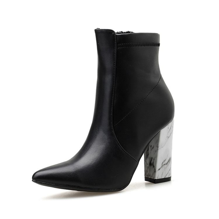 Botas De Tornozelo Femininas Com Zíper Lateral Liso Pontiagudo