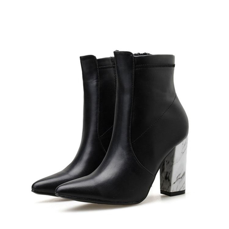 Botas De Tornozelo Femininas Com Zíper Lateral Liso Pontiagudo