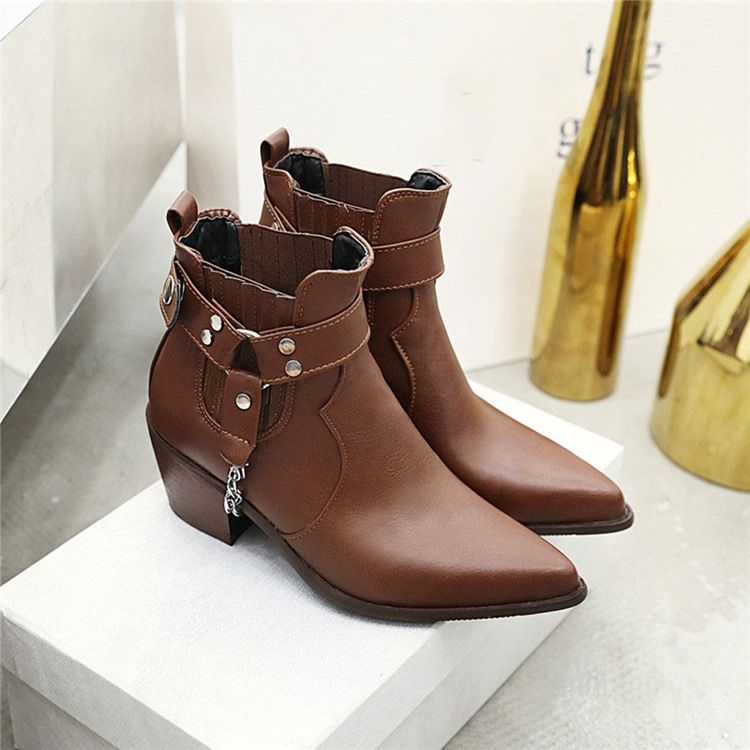 Botas De Tornozelo Feminino Com Salto Largo E Bico Fino