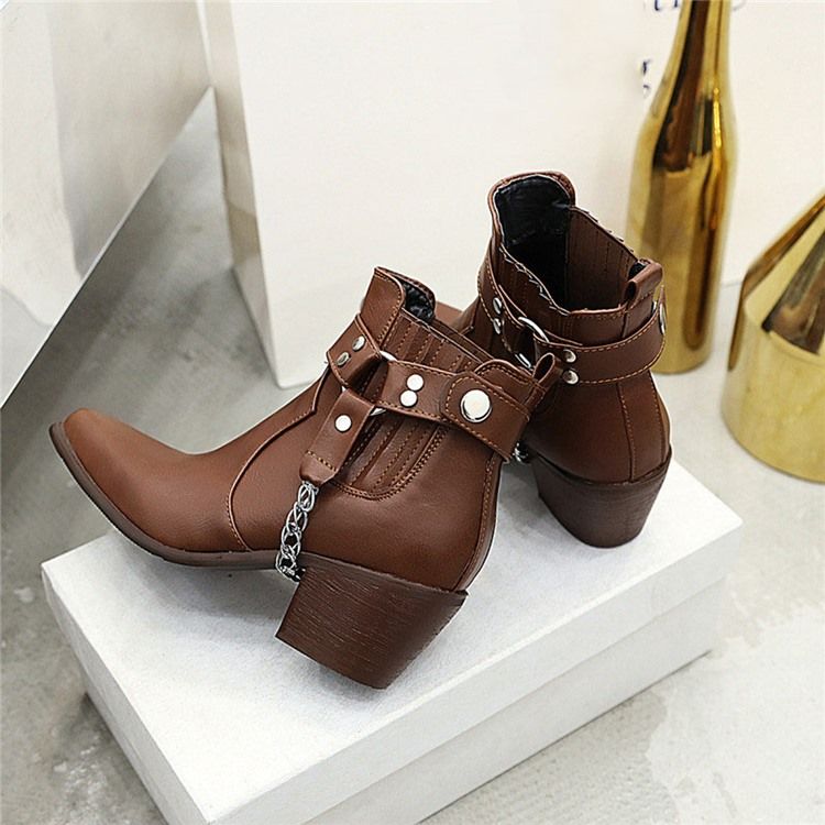 Botas De Tornozelo Feminino Com Salto Largo E Bico Fino