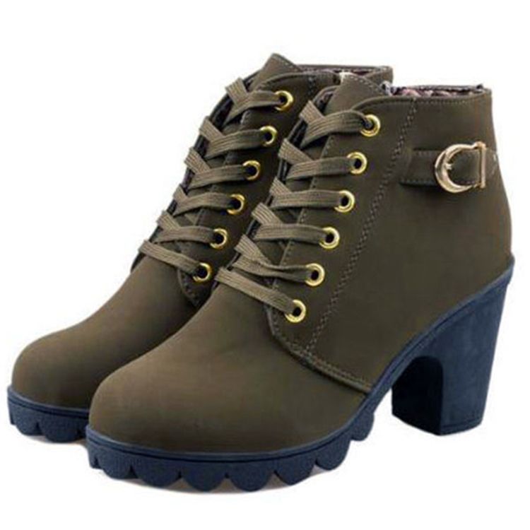 Botas De Tornozelo Feminino Com Salto Simples E Atado Na Frente