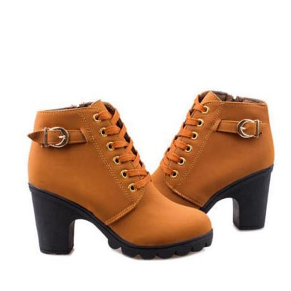 Botas De Tornozelo Feminino Com Salto Simples E Atado Na Frente