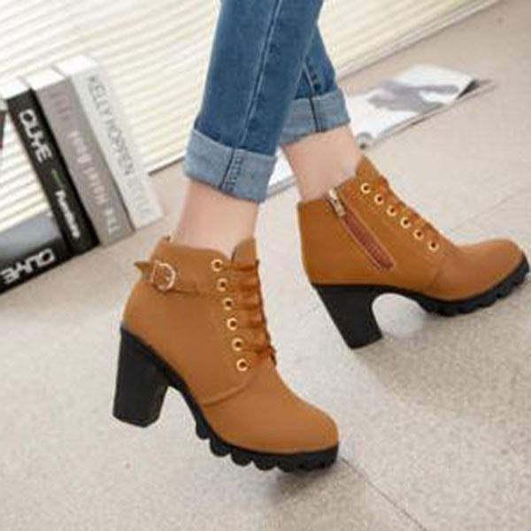 Botas De Tornozelo Feminino Com Salto Simples E Atado Na Frente