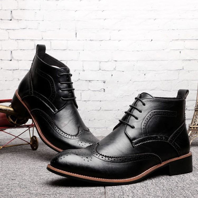 Botas De Trabalho Masculinas Com Cordão Na Frente E Bico Fino