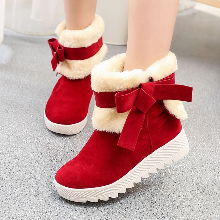 Bowknot Plain Hidden Elevator Heel Botas De Neve Femininas