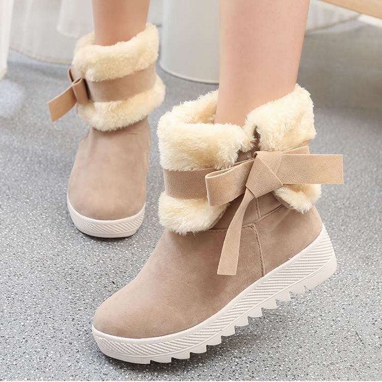 Bowknot Plain Hidden Elevator Heel Botas De Neve Femininas