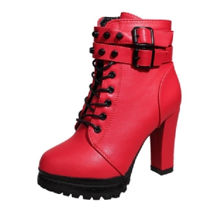 Rebite Roune Toe Botas De Salto Grosso Feminino