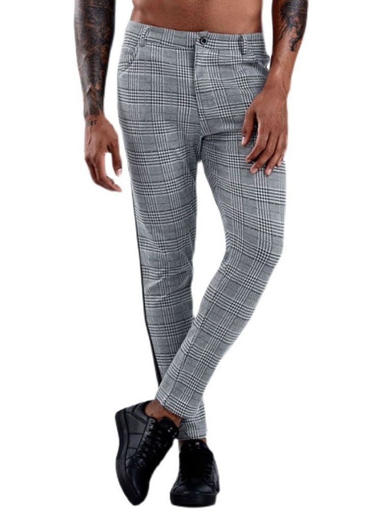 Calça Blazer Masculina Patchwork Xadrez Reto