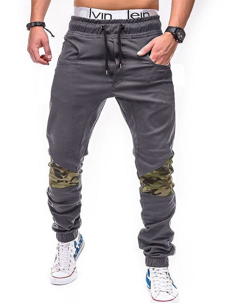 Calça Camuflagem Patchwork Masculino Reta Casual