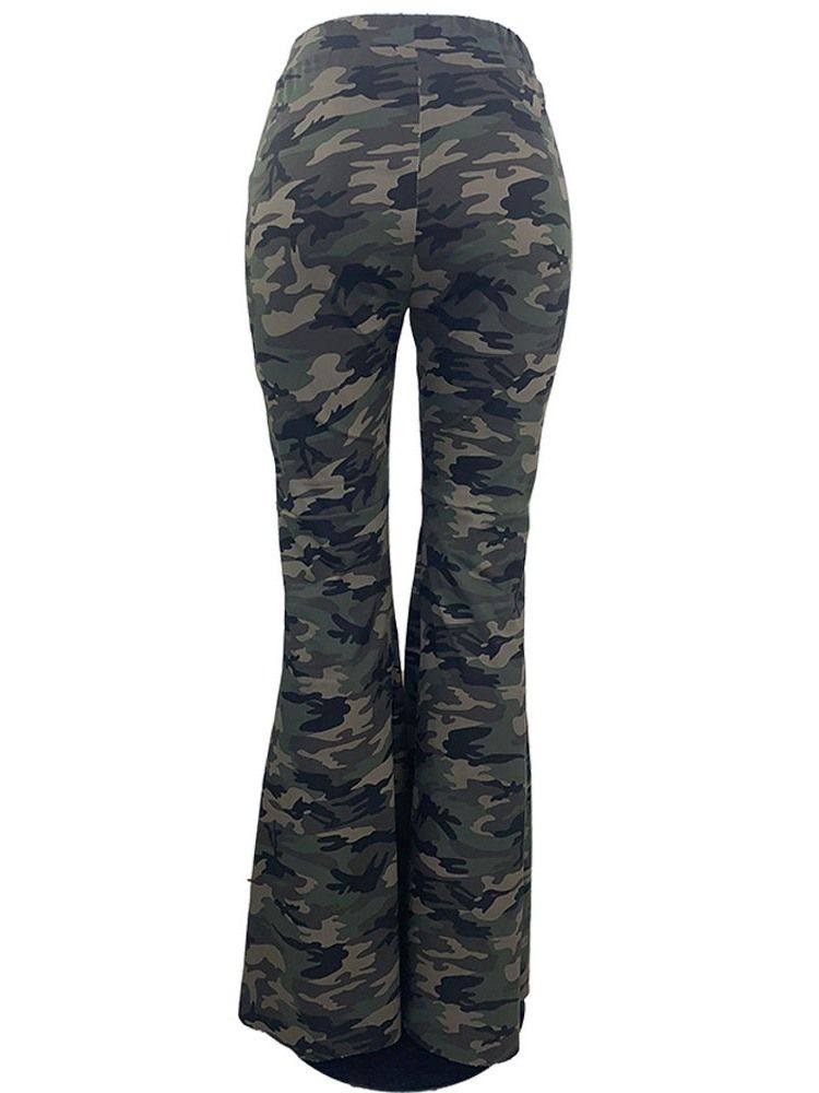 Calça Casual Camuflagem Feminina De Comprimento Total Bellbottoms