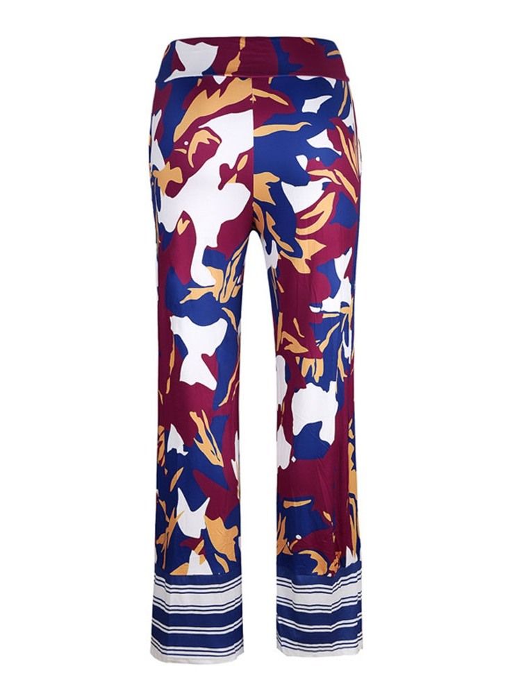 Calça Casual Feminina Com Estampa Floral Solta De Pernas Largas