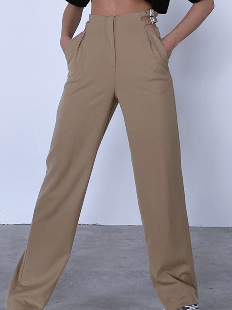 Calça Casual Feminina Com Zíper Fino Liso Reto Comprimento Completo