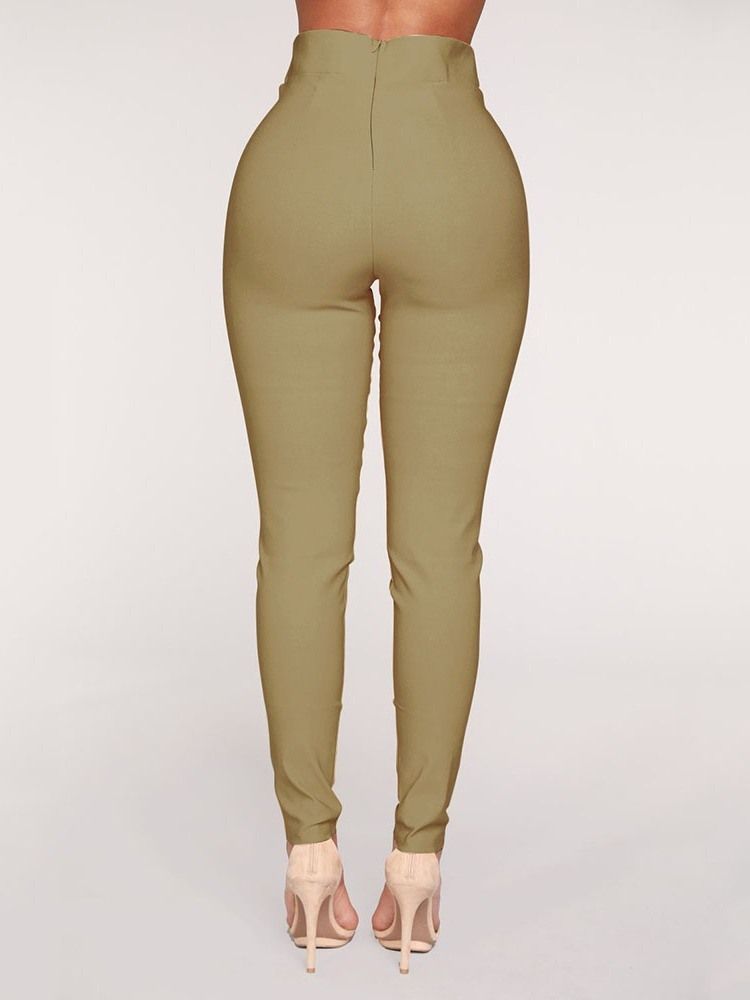 Calça Casual Feminina Com Zíper Plain Skinny Completo