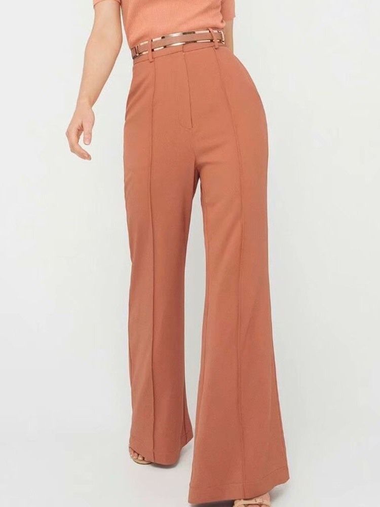 Calça Casual Feminina Com Zíper Solto Liso Comprimento Completo