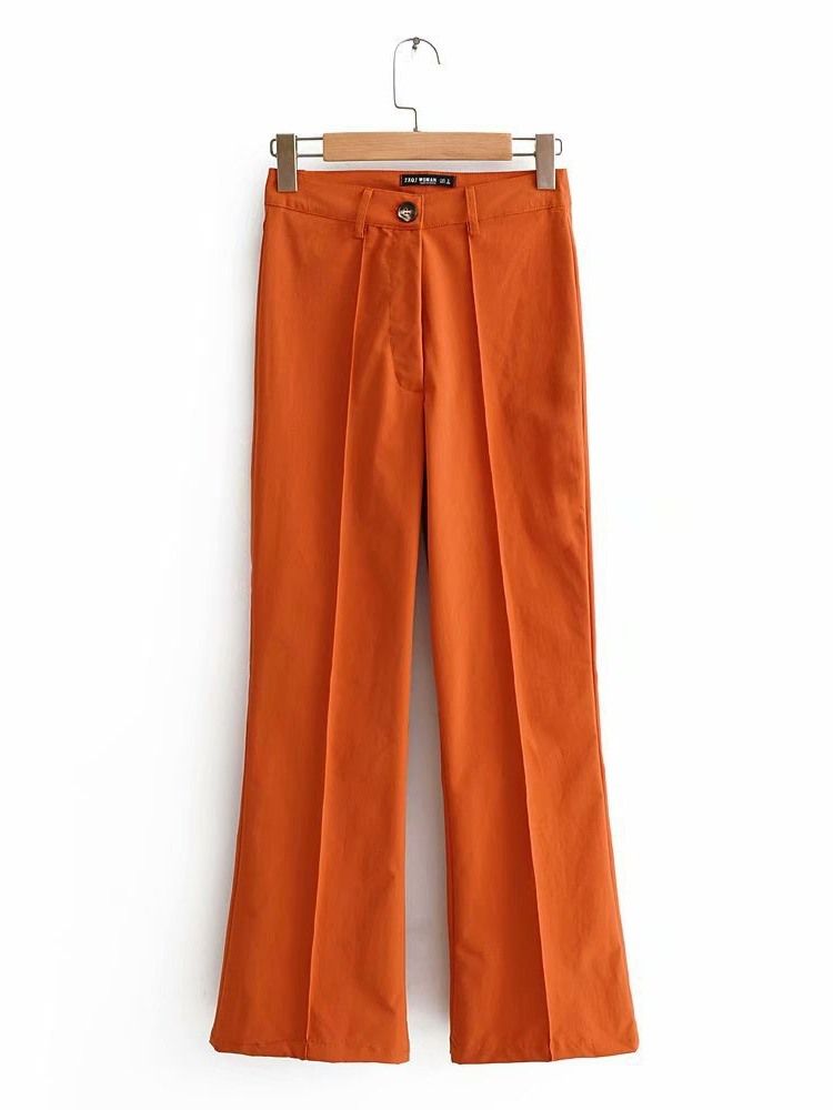 Calça Casual Feminina Com Zíper Solto Liso Comprimento Completo