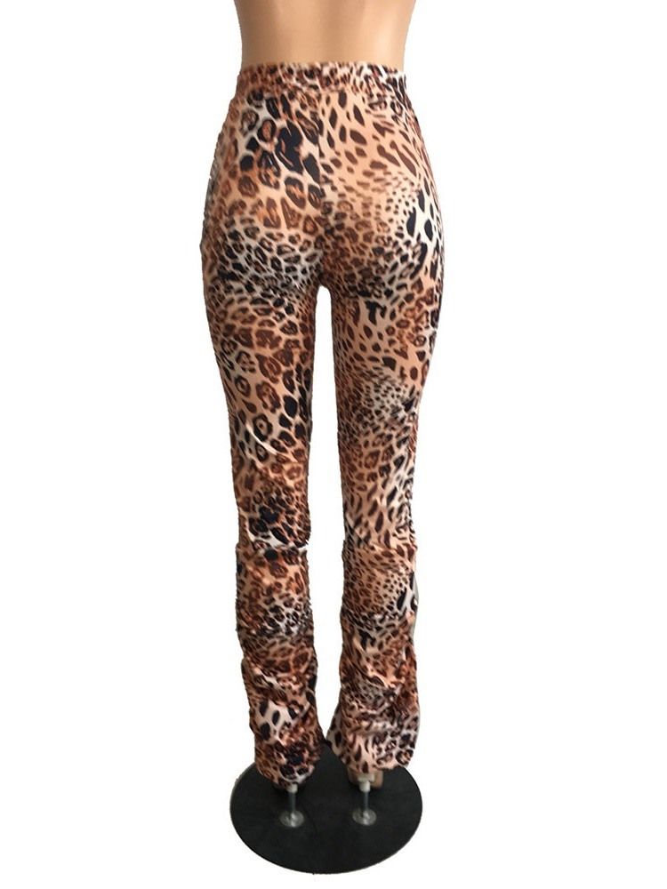 Calça Casual Feminina Leopard Slim De Cintura Alta De Comprimento Total