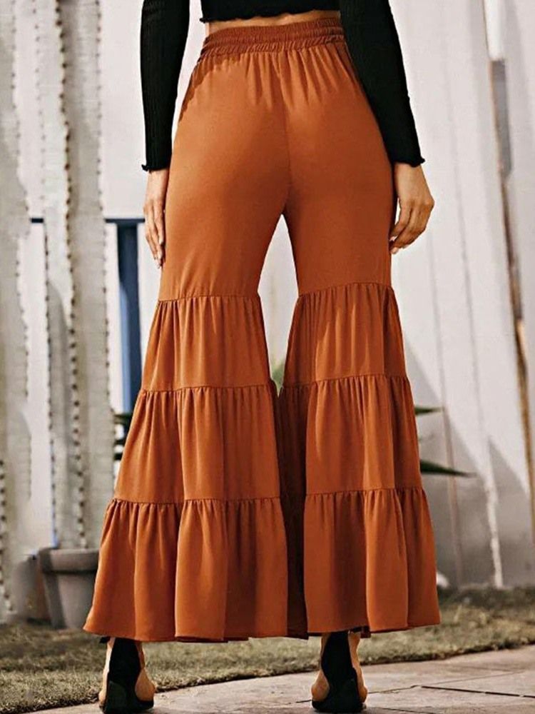 Calça Casual Feminina Liso Solto Pregueado Bellbottoms Comprimento Completo